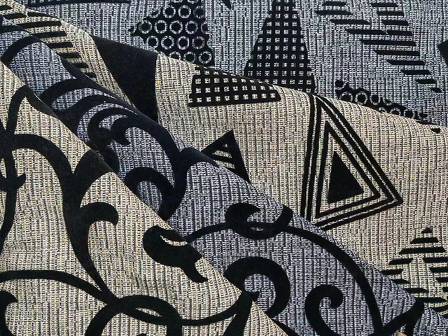 Woven Cotton Fabric with Black Flocking For Sofa Textile 